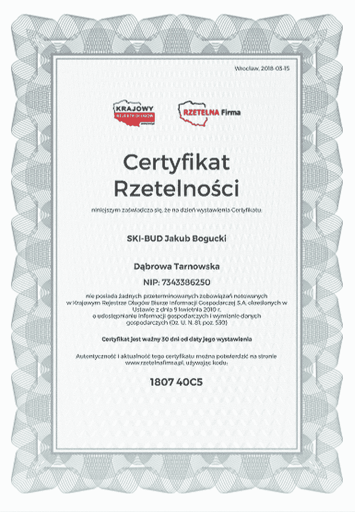 Certyfikat rzetelna firma